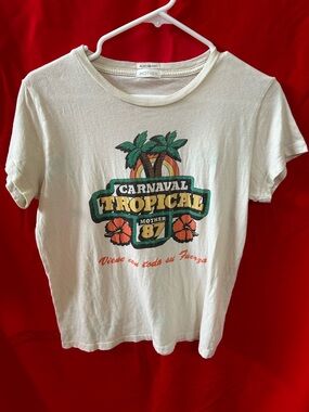 MOTHER White Tropical Carnaval Graphic Tee with Green & Yellow Accents